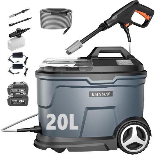 Portable Pressure Washer with Tank, Cordless Pressure Washer with 5.28 Gallon Tank, Max 870 PSI, 2 x 4.0Ah Battery, 2 x Chargers, Suitable for Car Washing, Outdoor Rinsing, Pet Cleaning‼️incomplete‼️