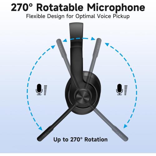 AOC Wireless Headset with Mic for Work, Bluetooth 5.4 Headphones with Noise Canceling Microphone, USB C, 30H, Clear Calls & Mic Mute for PC, Laptop, Cell Phones, Zoom - Black
