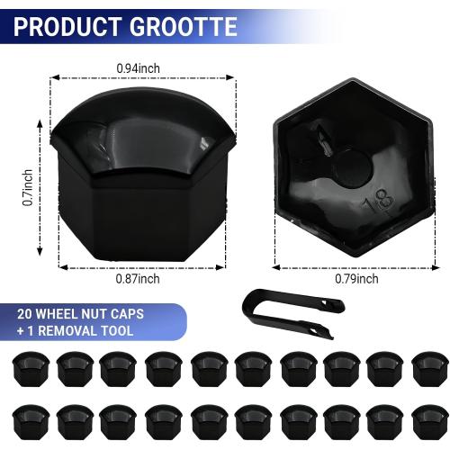 20PCS 17mm Lug Nut Covers, Hexagonal Wheel Bolt Covers Caps, Tire Nut Rust and Dust Protection Cover with Remover Clip, Universal for Most Car Lug Nut Caps, Auto Exterior Accessories (Black)