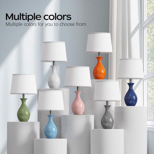 PARTPHONER Table Lamp Set of 2, Modern Ceramic Bedside Lamps for Night Stands, Classic Small Lamp Nightstand Lamp for Bedroom Living Room Desk End Table Rocker Swtich Pink