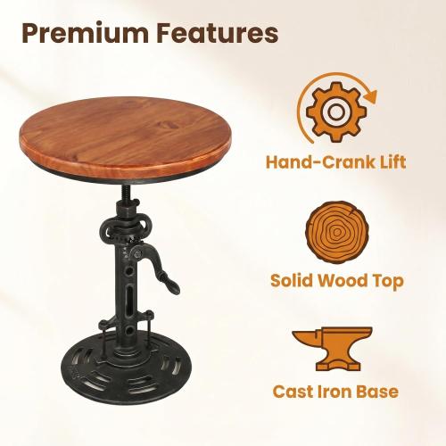 Topower Industrial Retro Side Table end Table Antique Mechanic DIY Crank Height Ajustable Cast Iron Base Table Farmhouse Accent End Table Silver