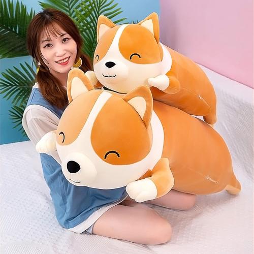 Shiba Inu Plush Pillow Stuffed Animal Dog 47.2inch Cute Corgi Akita Soft Plush Toy Comfort Cushion Gifts for Girls Boys (Orange, 120cm/47.2inch)