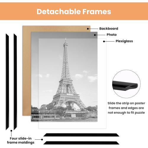 upsimples 24x36 Poster Frame Black 3 Pack, Scratch-Proof Picture Frames 24 x 36 for Photo Gallery - Slide-In Strips, Horizontal or Vertical Wall Mounting