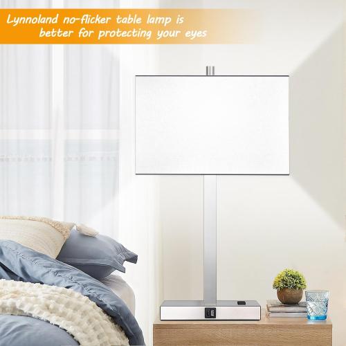 21 Set of 2 Touch Control Table Lamps with 2 USB & AC Outlets, 3-Way Dimmable Modern Nightstand Lamps for Bedroom Living Room Office Reading, White Shade Bedside Lamps, 5000K LED Bulbs Included.