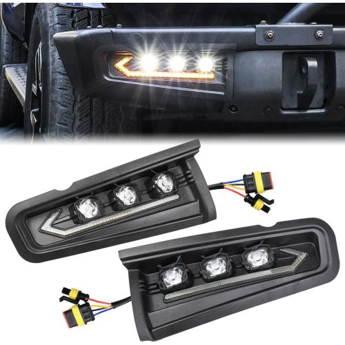 Front Bumper LED Fog Light Compatible With For Ford Bronco 2021-2025 2 Door 4 Door Modular Bumper Fog Light Lamp Kit With Amber Sequential Turn Signal White Daytime Running Lights