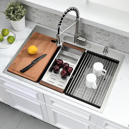 33 x 22 Drop In Kitchen Sink with Faucet Combo - 33x22 Drop In Sink and Faucet Combo Set,Stainless Steel 10 Inch Deep Single Bowl Workstation Sinks with Accessories