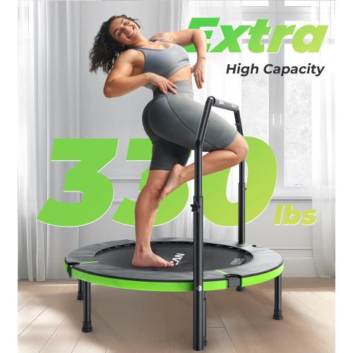BCAN 40/48 Foldable Mini Trampoline, Rebounder Trampoline for Adults, U/T Adjustable Foam Handle, Exercise Rebounder for Adults Indoor/Garden Workout, Max Load 330lbs/440lbs-2025