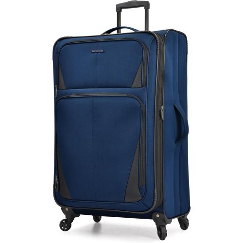 U.S. Traveler Aviron Bay Expandable Softside Luggage with Spinner Wheels, Navy, Large 31-Inch