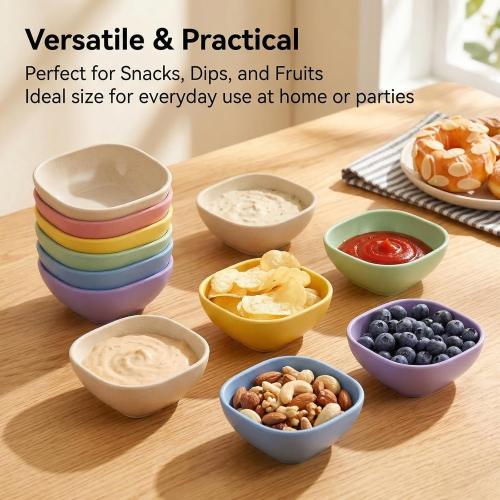 SHECIPIN 6 Pack Small Plastic Bowls 4.5 OZ Unbreakable Wheat Straw Dipping Bowls，plastic ramekins, Assorted Colors Dipping Sauce Cups, dip cups， Dessert, Ketchup