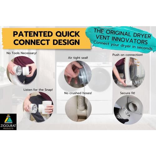 DIY Dryer Vent Connector Kit - Space Saving, Toolless Design with Airtight Seal - STV-90 by Ziggurat Products