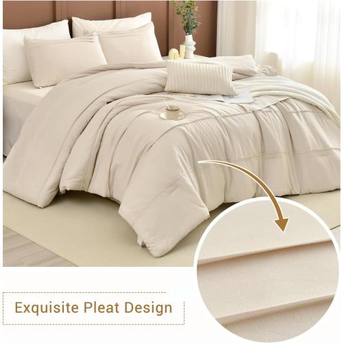 CozyTide Queen Comforter Set(90x95),Cotton Pinch Pleated Bedding Set,3 Pieces Soft Lightweight Farmhouse Bedding Comforter Set（1 Wheat Comforter and 2 Pillowcases）