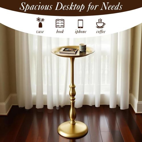 Dark brown Small Round Metal Side Table, 24.2 Height Vintage Accent End Table for Living Room, Bedroom, or Patio – Sturdy Iron Pedestal Nightstand for Sofa Corner, Bedside, or Outdoor Use