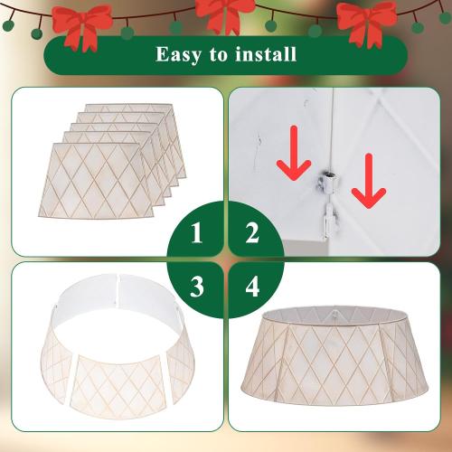Lanpn Metal Christmas Tree Collar 24 inch, Christmas Tree Ring Collar for Small Mini Pencil Xmas Stand Cover Real Artificial Trees Indoor Outdoor Decoration (White, Diamond)