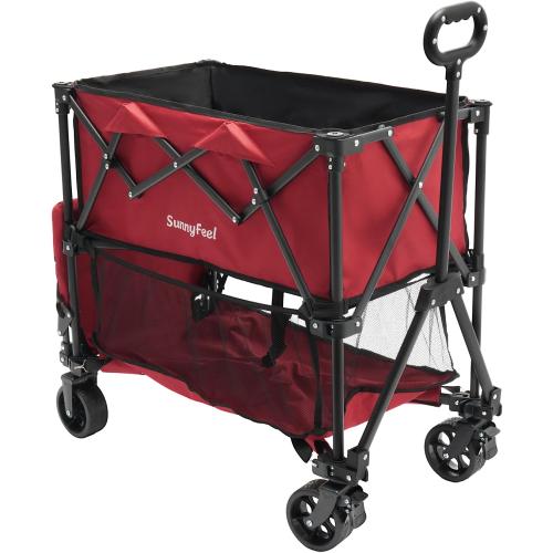 SUNNYFEEL Lightweight 47''L Double Decker Wagon for Sport, 270L Collapsible Wagon Cart,331lbs Collapsible Outdoor Utility Wagon Cart for Shopping Garden Camping,Red-Lightweight