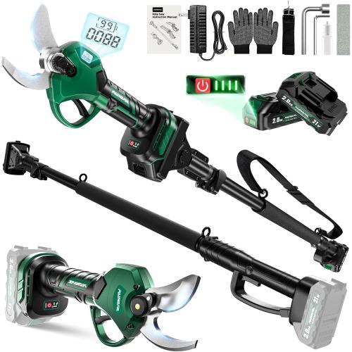 2-in-1 Cordless Electric Pruning Shears with Pole, 1.4 Cutting Diameter, Tree Trimmers Long Handle Pruner with 15 Ft High Reach, 2 *21V 2000mAh Battery Powered Pole Pruner for Tree Trimming