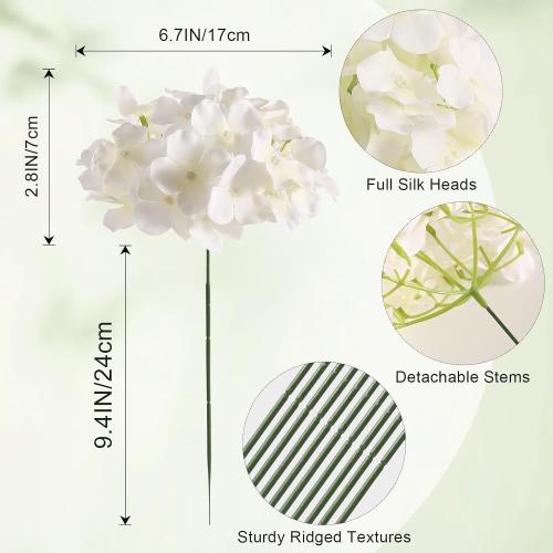 White Hydrangea Artificial Flowers Bulk, 20Pcs Silk Flower Heads with Stems