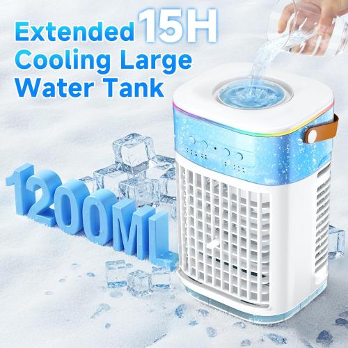 FANCOLE 4-IN-1 Small Air Conditioner w/ 2 Ice Packs, 16.5ft Remote, 1200ML Tank, 7H Smart Timer, 3Speed & 2Cool Mist Personal Air Conditioner, 7-Color Light Portable AC Unit for Bedroom Cover 100Sq.ft