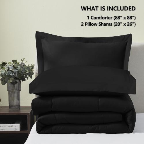 CozyLux Queen Size Comforter Sets - Black Comforter Queen Size, 3 Pieces Box Stitched Soft Lightweight Bed Set, All Season Bedding Sets with 1 Down Alternative Comforter and 2 Pillow Shams