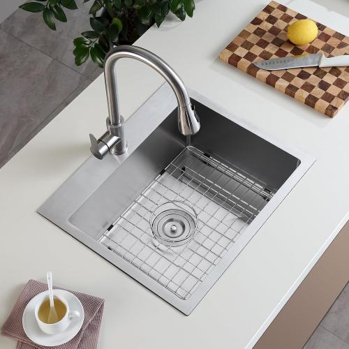 Stainless Kitchen Sink Protector - 22 x 15 with Rear Drain | S304 Sink Grids for Bottom of Kitchen Sink, Rear Drain for Single Bowl Workstation Sink with Corner Radius