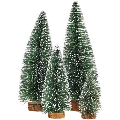 Mini Christmas Tree, Small Pine Tree with Wooden Bases for Xmas Holiday Party Home Tabletop Tree Decor (Green 4pcs)