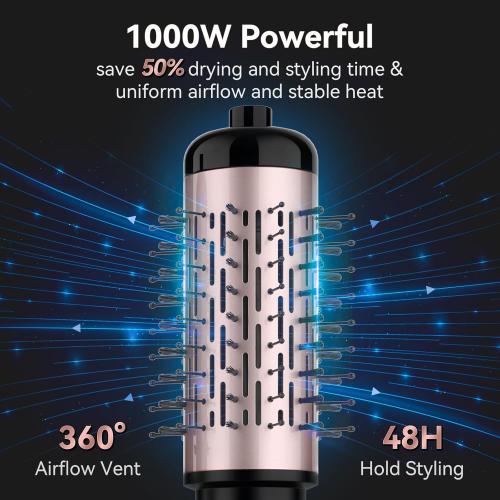 WEEYUM Rotating Blow Dryer Brush with 2 Interchangeable Brushes, 3-in-1 Hot Air Spin Brush Set for Hair Volumizing/Drying/Straightening/Curling, Black Rose Gold, Ceramic, 3 Speeds & 3 Heat Settings