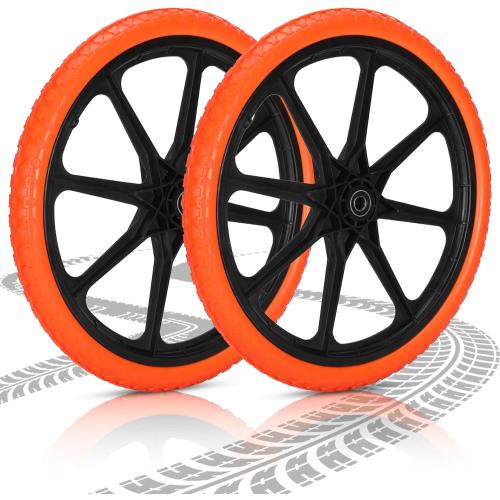 Black and Orange Upgraded 20x1.95 Flat Free Tires Compatible with rubber-maid Wheelbarrow Wheels, 20 Flat Free Tires with 3/4 Bearing Replacement for rubber-maid Cart Wheels/Big Wheel Utility Carts(3/4 Bearing)
