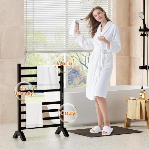 WONDERSKY Towel Warmer Rack, 8-Bar Stainless Steel Heated Towel Racks for Bathroom - Waterproof Wall Mounted Towel Warmers with Timed & Temperature Controller, Hard Wired/Plug-in, Black