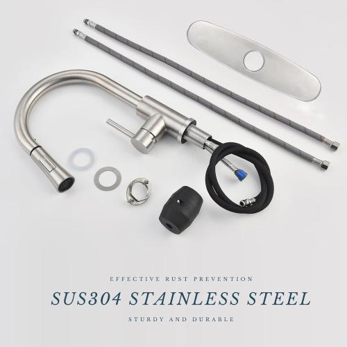 Kitchen Faucet with Pull Down Sprayer SUS304 Stainless Steel High Arc Brushed Nickel Pull Out Kitchen Sink Faucets Utility Laundry Farmhouse Camper Rv Modern for 1 or 3 Hole Sink, KF1-BN