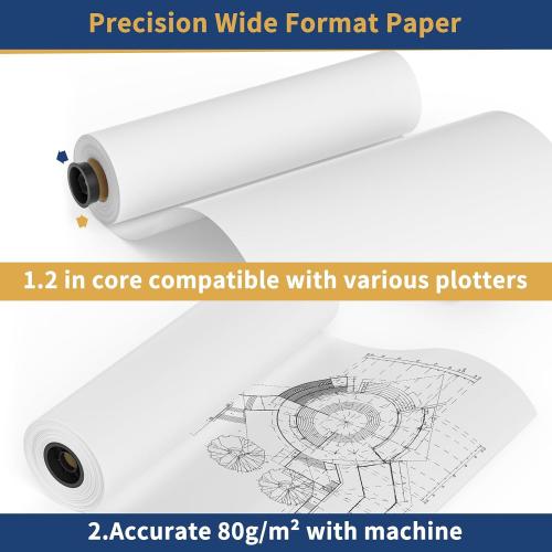 SJPACK Wide Format Plotter Paper Roll - 36 Inches x 150 Feet, 2-Inch Core,Premium Bond Paper for CAD and Inkjet Printing (2-Roll)