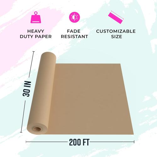 Bryco Goods 30 x 200' (2400) Brown Kraft Paper Roll - USA Made - Versatile for Different Arts and Crafts Projects - Pin Up Your Work Or School Notes - Create Vision Board for Your Bedroom