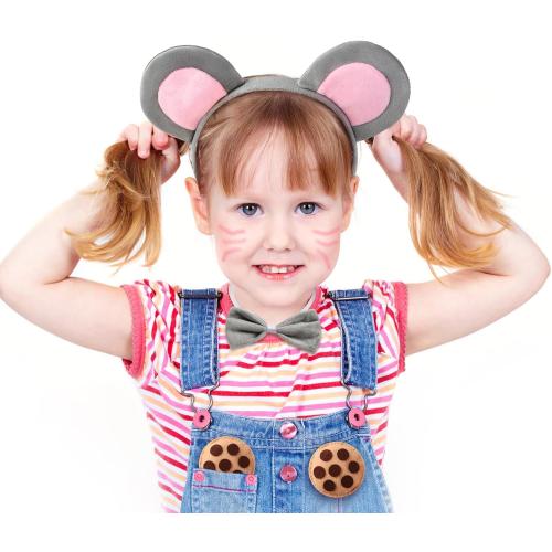 Mouse Costume Set and 4 pcs Cookie Brooches Mouse Ears Headband Bow Tie Tail Halloween Party Dress up Accessories
