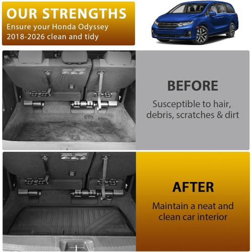 Powerty Floor Mats for Honda Odyssey 2026 2025-2018 Mini Passenger Van Car Mats, All Weather TPE Custom 1st 2nd & 3rd Rows Floor Liner and Cargo Liner Honda Odyssey Accessories (Floor Mats Trunk Mat)
