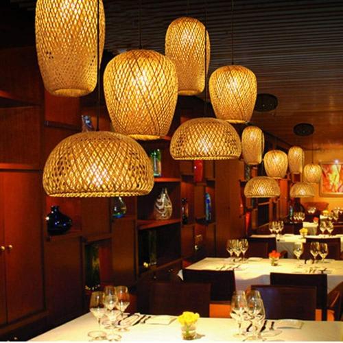 GCQ Bamboo Lantern Pendant Lamp, Retro Japanese Style E27 Chandelier Hanging Light Ceiling Lighting Fixture for Living Room Bedroom Restaurant Cafe Teahouse Bar Dining Room Club