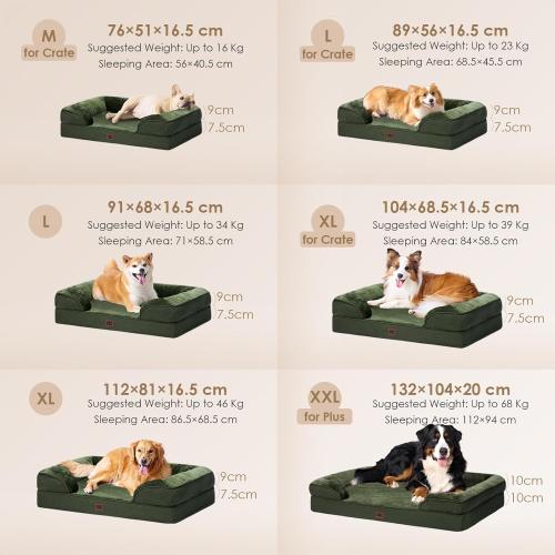 EHEYCIGA Orthopedic Dog Beds for Extra Large Dogs, Waterproof Memory Foam XL Pet Bed with Sides, Non-Slip Bottom and Egg-Crate Foam Big Dog Couch Bed with Washable Removable Cover, Dark Green