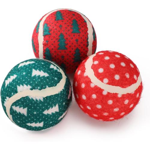 LUCKITTY 3 Packs Christmas Dog Tennis Balls Interactive Toy Puppy for Small Medium Dogs Training Playing- Christmas Tree and Snowflake Patterns 2.5 Inch