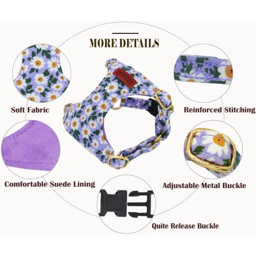 No Pull Dog Harness Adjustable Small Dog Harness and Leash Set, Lightweight and Soft Dog Harness No Choke Escape Proof Pet Harness Vest (Purple Daisy, XX-Small)
