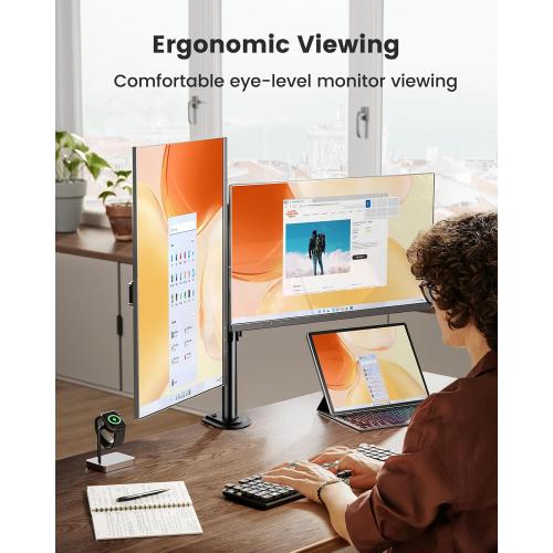 ErGear Dual Monitor Stand, Heavy Duty Adjustable Monitor Desk Mount for 2 Screens up to 32 Inches, Fully Adjustable Height, Tilt, Swivel, Rotate, Supports 17.6 lbs per Monitor Arm, Easy Installation