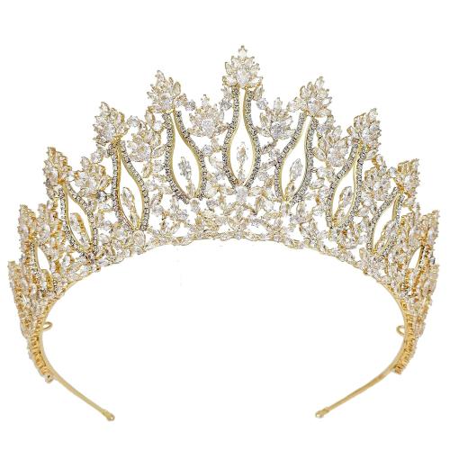 Luxury Wedding Tiaras for Bride Cubic Zirconia Big Tall Crown Quinceanera Crystal Headband for Women CZ Pageant Birthday Prom Party Headpiece Bridal Hair Accessories Gold