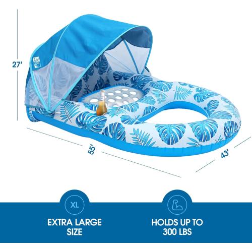 Pool Lounge Float with Canopy UPF50 ,Extra Large Pool Floats for Adults Heavy Duty,Inflatable Lounger Float with Cup Holder & Backrest,Footrest