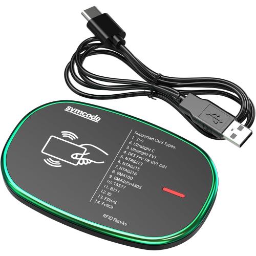 Green and Black Symcode RFID Reader Writer 125KHz/13.56Mhz Dual Frequency Reads ID IC Card Reader Scanner Support Keyboard Emulation Output Support Write UHF Tags S20/S50/S70 Ultralight C EM4305/EM4205 H125