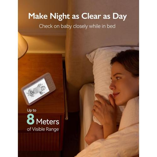 Momcozy Video Baby Monitor, 5.5” 1080P Full HD Baby Monitor with Camera No WiFi, Infrared Night Vision, 5800mAh 120-hrs Battery, ECO, VOX, 2-Way Audio, 1640ft Range, Record and Rewind Locally, BM03