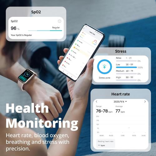 Fitness Tracker for Men & Women, 1.47” HD Smart Band, 24/7 Heart Rate & SpO2 Tracking, Sleep Monitor & Step Counter, 100  Sports Modes, 3ATM Waterproof, Compatible with Android & iOS, Beige