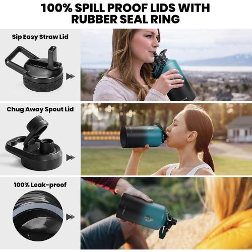 BLUE AND BLACK One Gallon Water Bottle Insulated, Triple Walled Vacuum Stainless Steel (Cold for 48 Hrs), Leak Proof & Non-BPA, Large Water Flask Jug with Paracord Handle & Straw Spout Lids