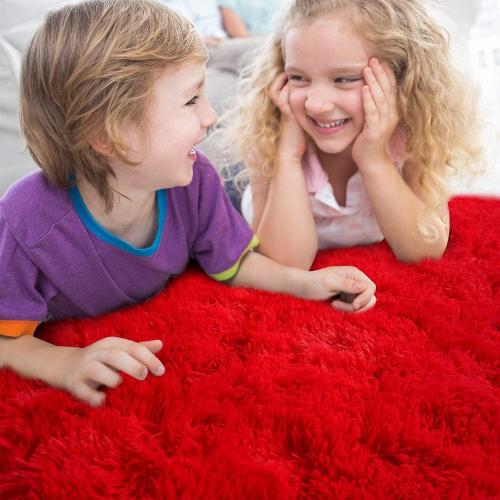Size 3x5 Color Red Fluffy Rugs for Bedroom Living Room, Shag Area Rugs for Nursery Kids Girls Room, Plush Fur Rug for Playroom Dorm 3x5 Feet, Red
