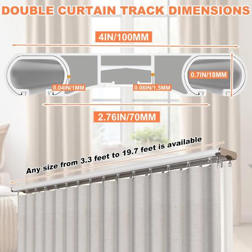 Double Curtain Track Ceiling Mount, 9.2ft (2.8m) Heavy Duty White Aluminum Alloy Curtain Rail with Nano Rollers, Blackout Drop Ceiling Track for Bedroom Window Hotel (White)