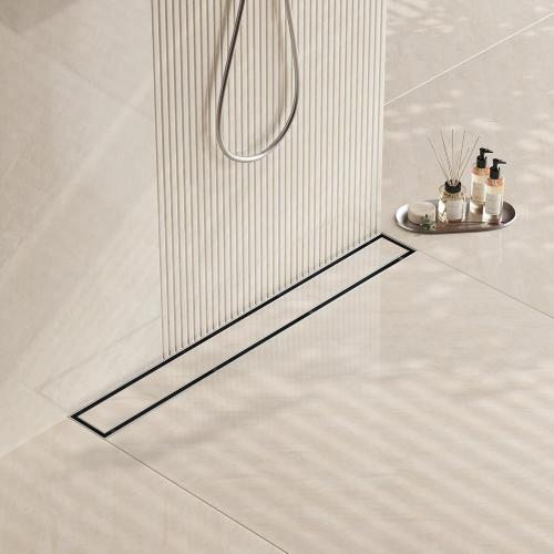 Neodrain Brushed 48-Inch Linear Shower Drain,with 2-in-1 Flat & Tile Insert Brushed Cover, Rectangle Shower Floor Drain, Floor Shower Drain with Adjustable Leveling Feet, Hair Strainer