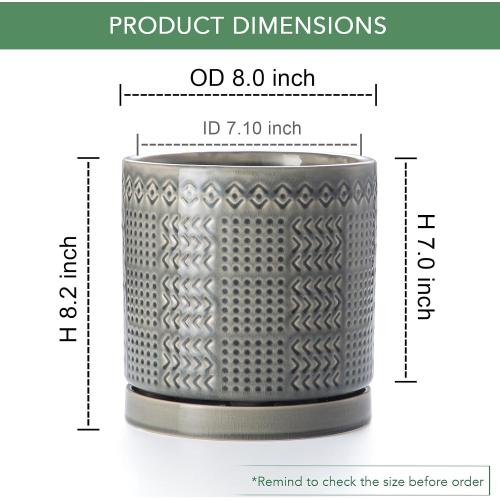 Indoor-Outdoor Ceramic Plant Pots: 8 Inch Flower Pots with Drainage Hole & Saucer - Decorative Ceramic Pots for Plants Herbs Succulents - Home Garden Patio Lawn Use