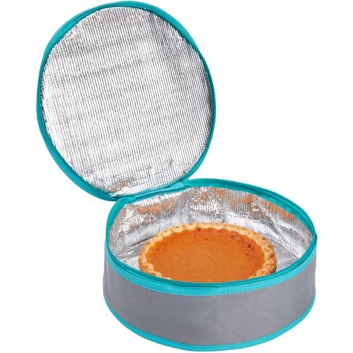 Insulated Round Thermal Casserole Food Carrier for Lunch, Lasagna, Potluck, Picnics, Vacations - Teal and Grey