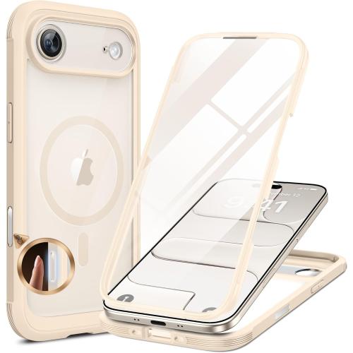 Miracase Magnetic for iPhone Air Case 6.5 [Compatible with MagSafe] Full-Body Phone Case with Built-in Glass Screen Protector & Camera Control,Drop Proof iPhone 17 Air Case Cover, Gold