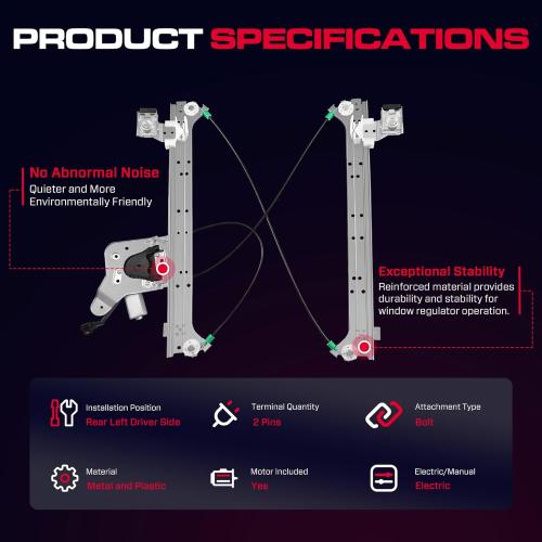 Driver Side Power Window Regulator with Motor (2 Pins) Fit for 2001-2006 Chevrolet Silverado 1500 3500, Avalanche Suburban GMC Sierra 1500 2500 3500 Yukon XL Cadillac Escalade, 741-578